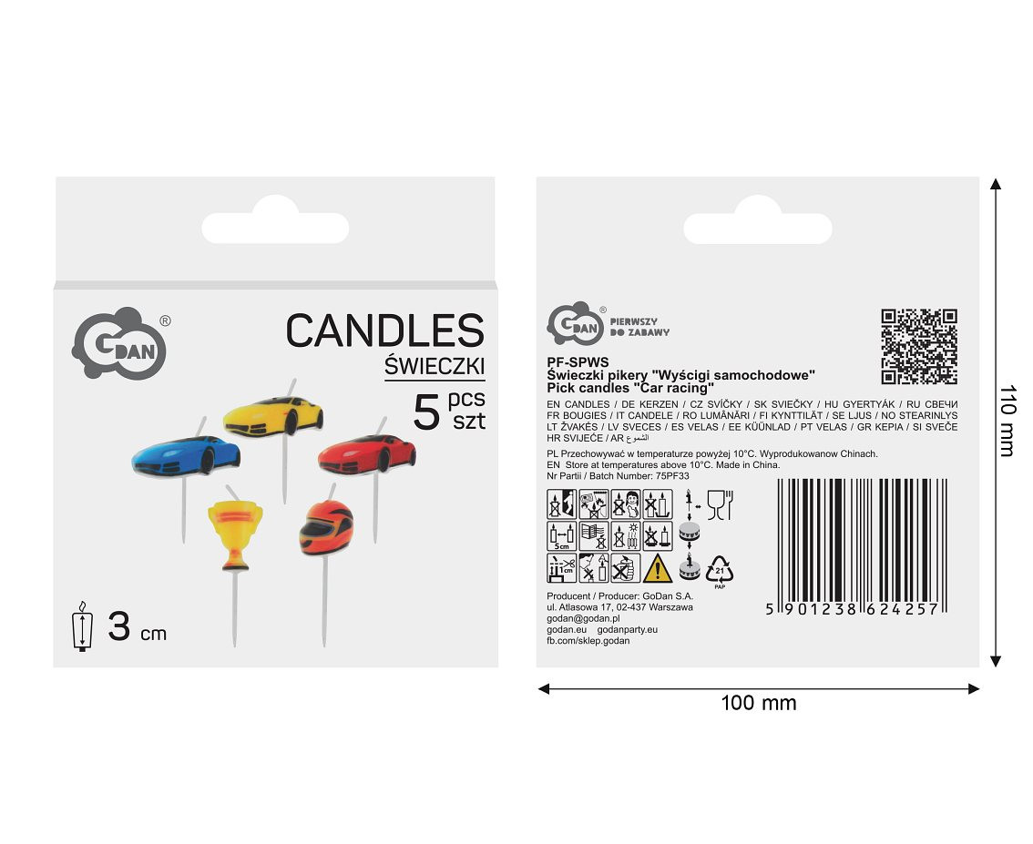 Picnic candles "Car racing", total length 7 cm